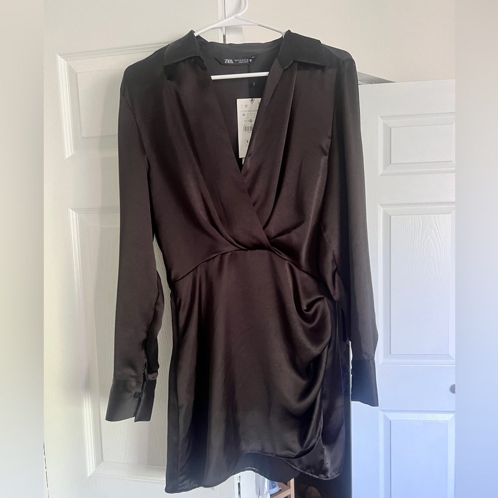 ZARA Black Elegant Satin Midi Dress